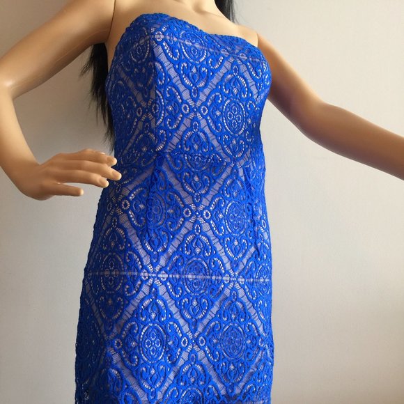 Striking Blue Strapless Dress - Picture 3 of 11